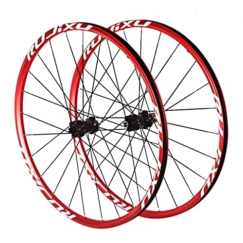 Mountain Bike Wheel : Mountain Bike Wheelset 26 / 27.5 / 29 Inch, Aluminum Alloy Rim 24H Disc Brake MTB Wheelset, QR Front Rear Wheels, Fit 7-11 Speed Cassette (Size : 26" Red)