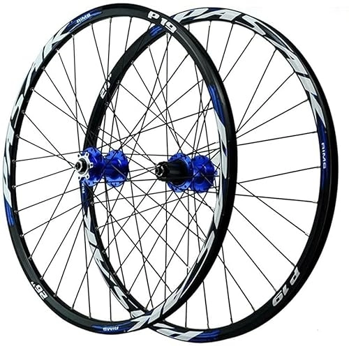 Mountain Bike Wheel : Mountain Bike Wheelset 26 / 27.5 / 29 Inch, Aluminum Alloy Rim 32H Disc Brake MTB Wheelset QR Front Rear Wheels 7-11 Speed Cassette Wheelset (Color : Blue, Size : 29 inch)
