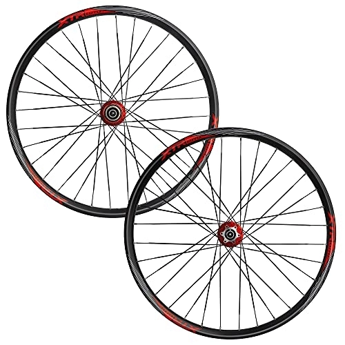 Mountain Bike Wheel : Mountain Bike Wheelset 26 / 27.5 / 29 Inch, Aluminum Alloy Rim 32H Disc Brake MTB Wheelset, Quick Release Front Rear Wheels, 7-11 Speed Cassette Bicycle Wheelset (Color : Red, Size : 29'')