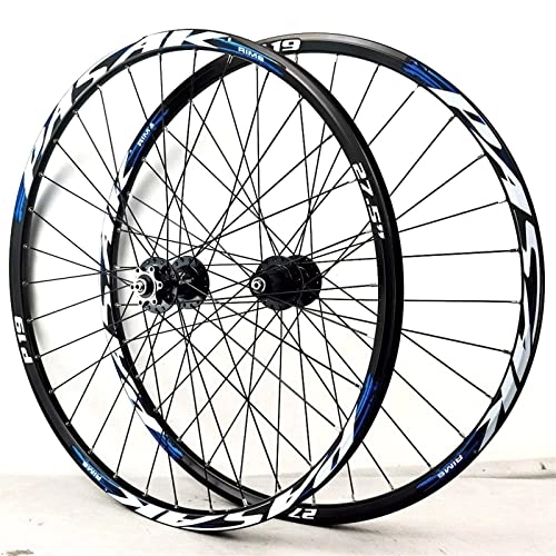Mountain Bike Wheel : Mountain Bike Wheelset 26 / 27.5 / 29 Inch, Aluminum Alloy Rim 32H Disc Brake MTB Wheelset, Quick Release Front Rear Wheels, Fit 7-11 Speed Cassette Bicycle Wheelset (Color : Blue, Size : 27.5inch)