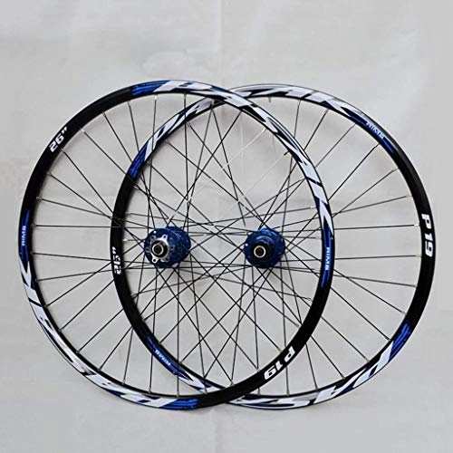 Mountain Bike Wheel : Mountain Bike Wheelset, 26 / 27.5 / 29 Inch Bicycle Wheel (Front + Rear) Double Walled Aluminum Alloy MTB Rim Fast Release Disc Brake 32H 7-11 Speed Cassette (Color : Blue, Size : 27.5in)
