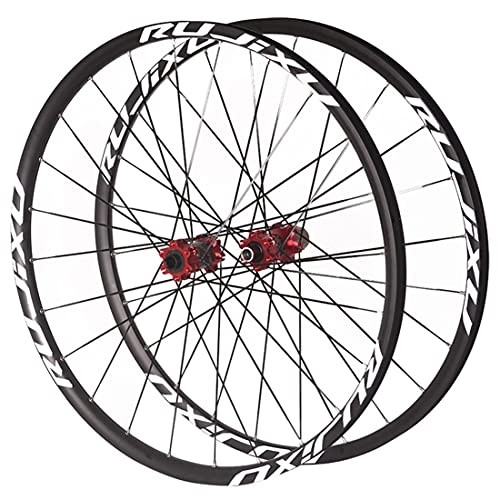 Mountain Bike Wheel : Mountain Bike Wheelset 26 27.5 29 Inch Carbon Hub 24H Flat Spokes Disc Brake Thru Axle Front 2 Rear 4 Sealed Bearing Bicycle Wheels Fit 7 8 9 10 11 Speed Cassette 1590g (Red hub 29 in)