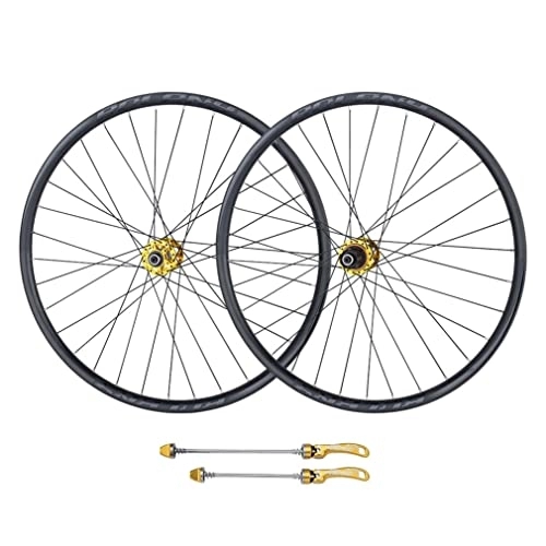 Mountain Bike Wheel : Mountain Bike Wheelset 26 / 27.5 / 29 Inch Disc Brake MTB Rim Quick Release Wheels 32H Hub For 7 / 8 / 9 / 10 / 11 Speed Cassette Bicycle Wheelset (Color : Gold, Size : 27.5inch)