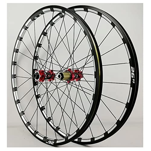 Mountain Bike Wheel : Mountain Bike Wheelset 26 / 27.5 / 29 Inch Disc Brake Thru Axle MTB Double Wall Alloy Rims Sealed Bearing Cycling Wheels For 7 8 9 10 11 12 Speed Cassette (Color : Red, Size : 26'')