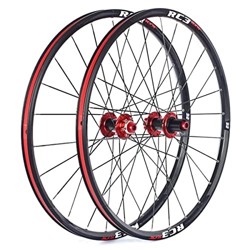 Mountain Bike Wheel : Mountain Bike Wheelset 26 / 27.5 / 29 Inch MTB Thru Axle Disc Brake Wheels Rim 24H Carbon Hub For 7 8 9 10 11 Speed Cassette 1800g (Color : Red, Size : 27.5 inch)