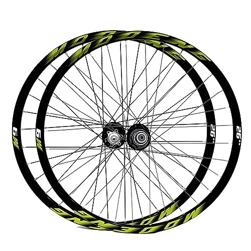 Mountain Bike Wheel : Mountain Bike Wheelset 26 27.5 29 Inch MTB Wheelset Quick Release Disc Brake 32H Rim Front Rear Wheels For 8 / 9 / 10 / 11 Speed Cassette (Color : Green, Size : 26in)