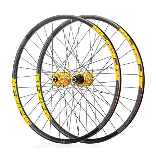 Mountain Bike Wheel : Mountain Bike Wheelset 26 / 27.5 / 29 Inches Aluminum Alloy The Classic 6 Pawl 72 Click System Barrel Shaft Quick Release Disc Brake Wheel Set (Color : Gold, Size : 26")