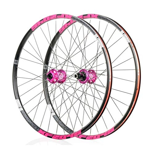 Mountain Bike Wheel : Mountain Bike Wheelset 26 / 27.5 / 29 Inches Aluminum Alloy The Classic 6 Pawl 72 Click System Barrel Shaft Quick Release Disc Brake Wheel Set (Color : Pink, Size : 27.5")