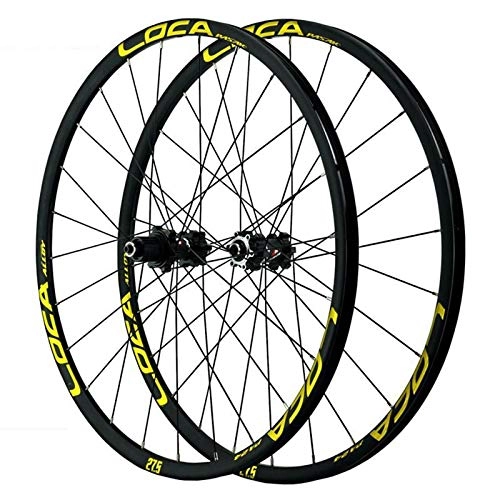 Mountain Bike Wheel : Mountain Bike Wheelset 26 / 27.5 / 29 Inches Disc Brake 5 Pawl MTB Double Wall Rims Hub Disc Brake Quick Release 12 Speed 24H (Color : Yellow, Size : 27.5in)