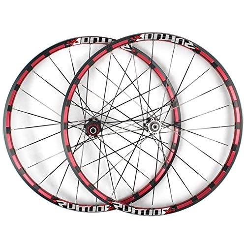 Mountain Bike Wheel : Mountain Bike Wheelset 26 / 27.5 Inch Cycling Wheels Disc Brake QR Double-layer Alloy Rim High-strength Ultra-light 8, 9, 10 Cassette Flywheel (Color : Red hub red logo, Size : 27.5inch)