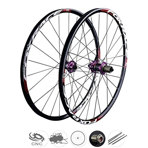 Mountain Bike Wheel : Mountain Bike Wheelset 26 / 27.5 Inch, Double Wall Ultralight Carbon Fiber MTB Rim Disc Brake Hybrid 24 Hole Disc 7 8 9 10 Speed, Purple, 26inch