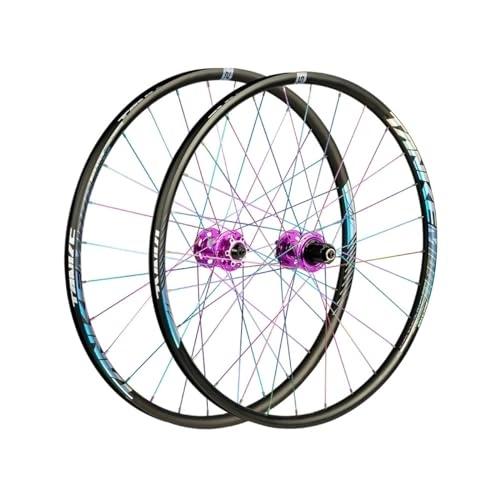Mountain Bike Wheel : Mountain Bike Wheelset 26" Alu Alloy Dual-Layer Rim 120 Rings 28 Holes Front 2 Rear 4 Bearings Disc Brake Hubs Quick Release Wheels Set Support 7-12 Speed Cassette (Color : Purple, Size : 26")