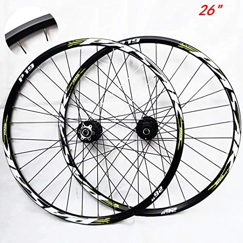 Mountain Bike Wheel : Mountain Bike Wheelset 26 Inch Aluminum Alloy Front Rear Set Rims Disc For Road Bicycle Wheel Quick Release 32 Hole Compatible 7 / 8 / 9 / 10 / 11 Speed Fly Wheels (Color : Green)