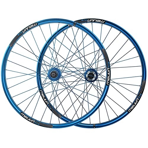 Mountain Bike Wheel : Mountain Bike Wheelset 26 Inch Ball Bearing Schrader Valve 32 Spokes 7 / 8 / 9 Speed Flywheel Aluminum Alloy (Color : Blue)