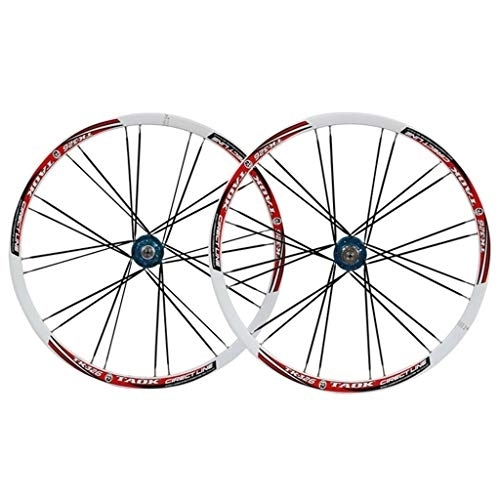 Mountain Bike Wheel : Mountain Bike Wheelset 26 Inch Double Walled Alu Rim MTB Disc Brake Wheels Front Rear QR Bicycle Wheelset Cassette Hub 7 / 8 / 9 Speed (Color : White Blue)