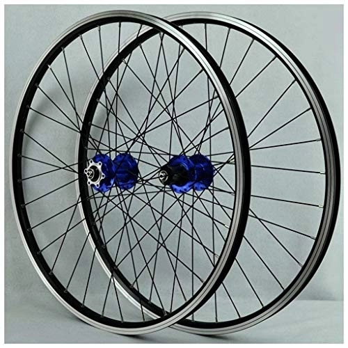 Mountain Bike Wheel : Mountain Bike Wheelset 26 Inch Rim / Disc Brake MTB Wheels Quick Release Hub 24H For 7-11 Speed Cassette (Color : 26" Blue)
