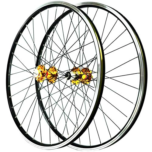 Mountain Bike Wheel : Mountain Bike Wheelset 26 Quick Release Double Wall Alloy Rims Disc / V Brake Bicycle Sealed Bearing Hubs 3 Pawls 7-11 Speed Cassette 32H (Color : A)
