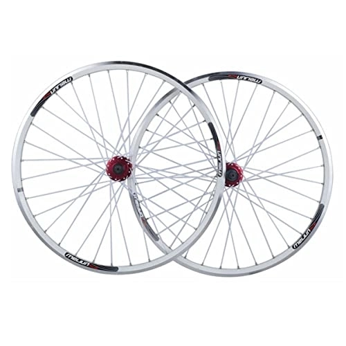 Mountain Bike Wheel : Mountain Bike Wheelset 26Inch Aluminum Alloy Rim 32H Disc / V Brake MTB Wheelset Quick Release Front Rear Wheels Fit 7 8 9 10 Speed (Color : White)