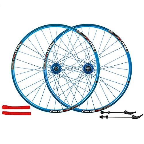 Mountain Bike Wheel : Mountain Bike Wheelset, 26inch (Front + Rear) Double Walled Aluminum Alloy Rim MTB Bicycle Wheel Set Disc Brake Quick Release 32H 7-10 Speed blue