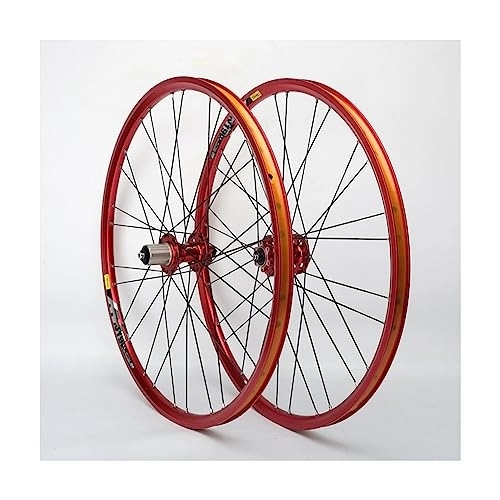 Mountain Bike Wheel : Mountain Bike Wheelset 26inch MTB Wheels Quick Release Disc Brakes 28H Low-Resistant Flat Spokes Bike Wheels Fit 8 9 10 11 Speed Cassette (Color : Red, Size : 26'')