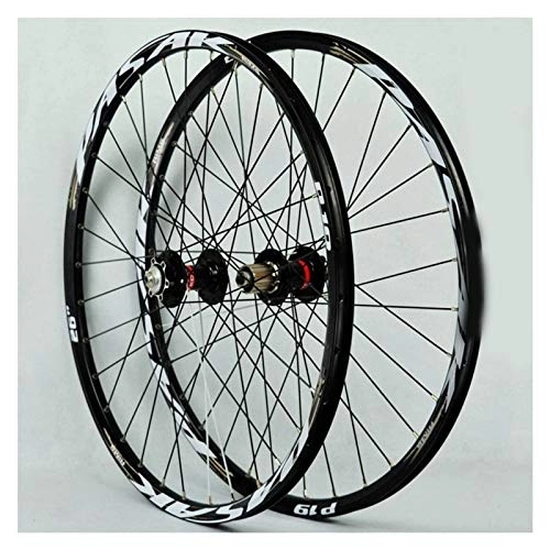 Mountain Bike Wheel : Mountain Bike Wheelset 27.5 Bicycle Wheel Double Wall Alloy Rim Sealed Bearing MTB 7-11 Speed Cassette Hub Disc Brake QR 32H (Color : Black)