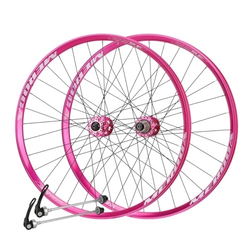 Mountain Bike Wheel : Mountain Bike Wheelset 27.5 Inch Aluminum Alloy Rim Disc Brake Quick Release Wheelset 32H Front 2 Rear 5 Bearing Hub MTB Wheelset Fit 7-11 Speed Cassette (Color : Pink, Size : 27.5")