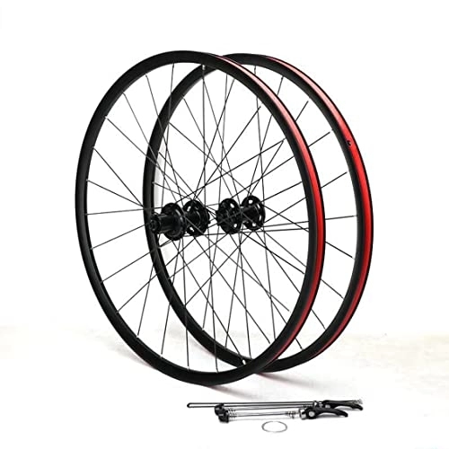 Mountain Bike Wheel : Mountain Bike Wheelset 27.5 Inch Double Wall Aluminum Alloy Disc Brake MTB Wheels 8 9 10 11 Speed Cassette Flywheel QR 24 Holes (Color : Black, Size : 27.5 inch)