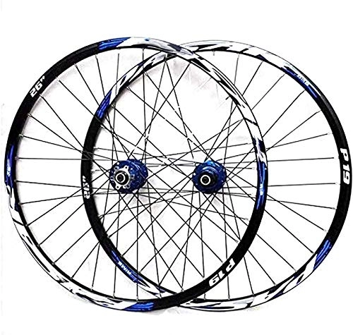 Mountain Bike Wheel : Mountain Bike Wheelset, 29 / 26 / 27.5 Inch Bicycle Wheel (Front + Rear) Double Walled Aluminum Alloy MTB Rim Fast Release Disc Brake 32H 7-11 Speed Cassette, Blue, 26 in