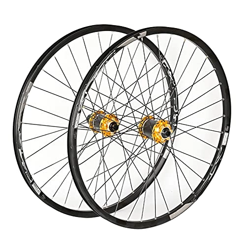 Mountain Bike Wheel : Mountain Bike Wheelset, 29 / 26 / 27.5 Inch Bicycle Wheel with Ultralight Carbon, Double Walled Aluminum Alloy MTB Rim Fast Release Disc Brake 32H 8-11 Speed, Gold, 27.5in
