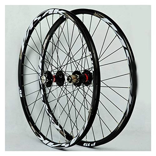 Mountain Bike Wheel : Mountain Bike Wheelset 29 MTB Double Wall Alloy Rim Cassette Hub Sealed Bearing Disc Brake Quick Release 7 / 8 / 9 / 10 / 11 Speed 32H (Color : Black)