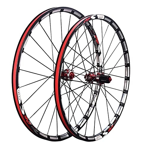 Mountain Bike Wheel : Mountain Bike Wheelset, Aluminum Alloy Rim Disc Brake MTB Wheelset, Quick Release Front Rear Wheels Bike Wheels, Fit 7-11 Speed Cassette Bicycle Wheelset, Black Red_S60 26 Inch
