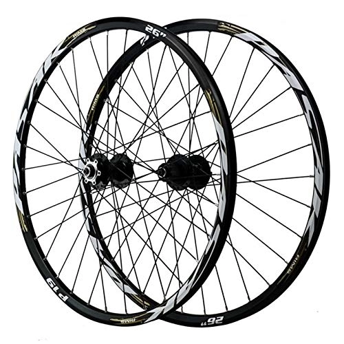 Mountain Bike Wheel : Mountain Bike Wheelset MTB Wheel 26 27.5 29 Inch Bicycle Wheelset Disc Brake Quick Release Aluminum Alloy Rim 32 Holes (Color : Black Hub gold label, Size : 29inch)