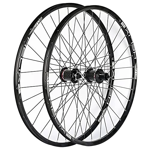 Mountain Bike Wheel : Mountain Bike Wheelset Quick Release 32 Holes Double-Walled Light-Alloy Rims Disc Brake Bicycle Wheel 7-11 Speed Cassette, Black_26 Inch