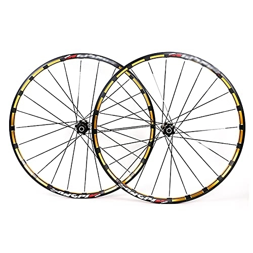 Mountain Bike Wheel : Mountain Bike Wheelset Quick Release Double-Walled Light-Alloy Rims Disc Brake Bicycle Wheel 7-11 Speed Cassette, Yellow_27.5 Inch