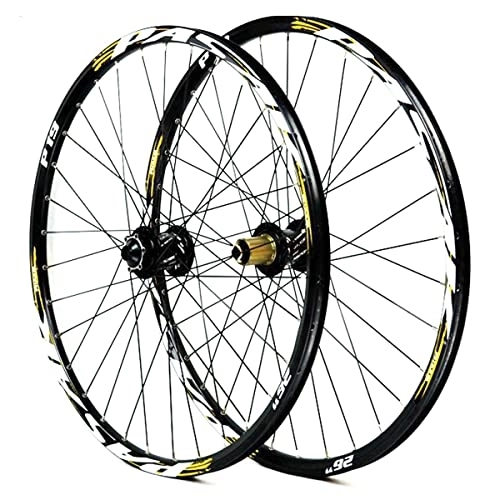 Mountain Bike Wheel : Mountain Bike Wheelsets 26 / 27.5 / 29" Aluminum Alloy MTB Wheels Disc Brakes Load Capacity 300kg 32H (Color : Yellow, Size : 29.5INCH)