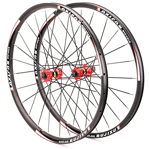 Mountain Bike Wheel : MTB 26" 27.5" 29in Bike Wheel Set Disc Brake Bicycle Quick Release Double Wall Rim 21mm For 8 9 10 11 Speed Cassette Sealed Bearings Hub 1660g (Color : Red hub, Size : 26")