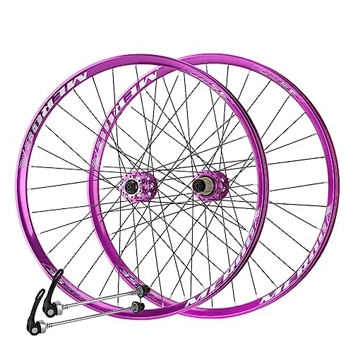 Mountain Bike Wheel : MTB / AM / XC / DJ Wheelset 26 / 27.5 Aluminum Alloy Double Wall Mountain Bike Wheels Wheels Disc Brake For 7 / 8 / 9 / 10 / 11 Speed Quick Release 32 Holes (Color : Purple, Size : 26in)