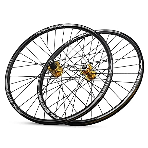 Mountain Bike Wheel : MTB Bicycle Wheelset 26 27.5 29 Inch Mountain Bike Wheelsets Rim 7-11 Speed Wheel Hubs Disc Brake 32H Quick Release (Color : Gold, Size : 29INCH)