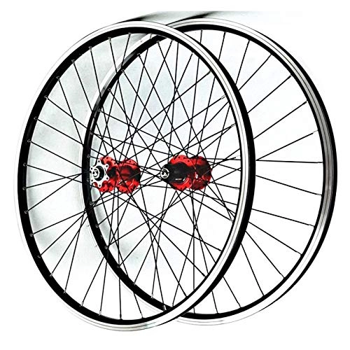 Mountain Bike Wheel : MTB Bicycle Wheelset 26" For Mountain Bike Wheels Double Wall Alloy Rim Disc / Vbrake 7-11 Speed Ultralight Hub QR 32H Sealed Bearing (Red hub)