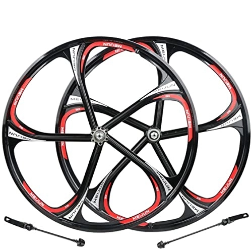 Mountain Bike Wheel : MTB Bicycle Wheelset, 26 inch Mountain Bike Wheelsets Rim with QR, 6-10 Speed Wheel Hubs Disc Brake, Double Wall Rims MTB Wheelset (Color : Black, Size : 26 inch)