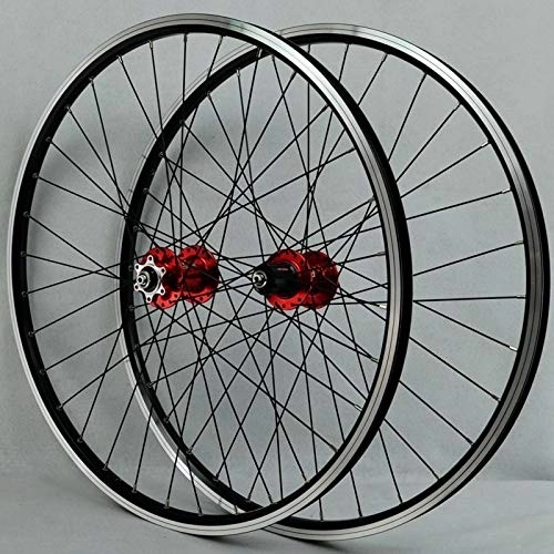 Mountain Bike Wheel : MTB Bike Wheelset 26 Inch Ultralight Mountain Bicycle Rims Front 2 Rear 4 V Brake Disc Brake Double Layer Alloy Wheel 7 8 9 10 11 Speed (Color : Red Hub)