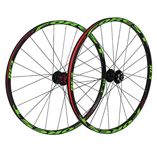 Mountain Bike Wheel : MTB Bike Wheelset 27.5 Inch, Double Wall Aluminum Alloy MTB Rim Hybrid / Mountain Disc Brake 24 Hole Compatible 8 / 9 / 10 / 11 Speed (Color : Green, Size : 26 inch)