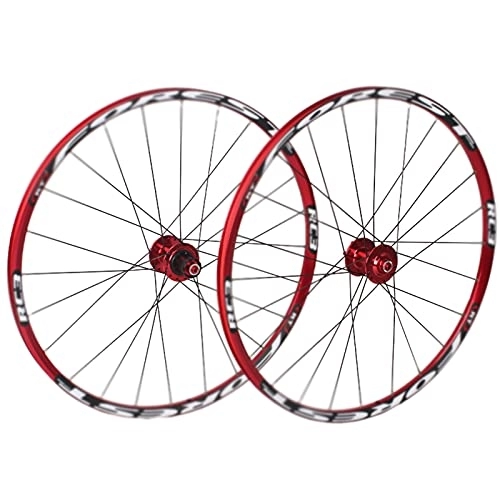 Mountain Bike Wheel : MTB Bike Wheelset Bicycle Front and Rear Wheel Double Wall Alloy Rims Cassette Fiywheel Hub Disc / V Brake 7-11 Speed, Red_26 Inch