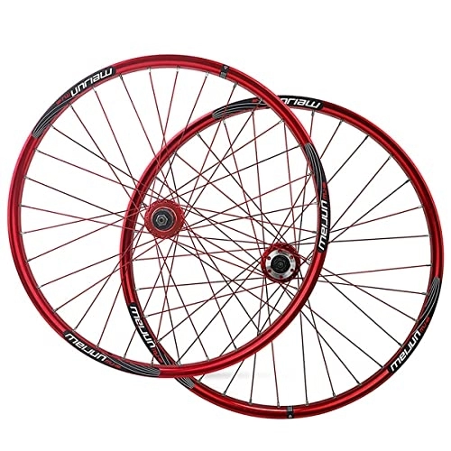 Mountain Bike Wheel : MTB Bike Wheelset Mountain Bicycle Wheel Set 26inch Aluminum Alloy Disc Brake For 7 8 9 10 Speed Cassette 32H Ball Bearing (Color : Red)