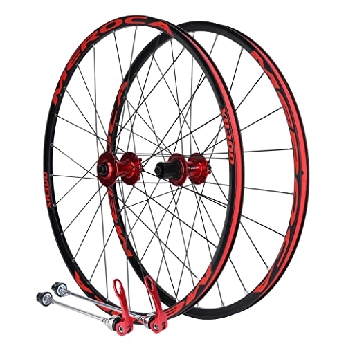 Mountain Bike Wheel : MTB Bike Wheelset Rim 26 27.5 Inch, Double Wall Aluminum Alloy 5 Bearings Hybrid / Mountain QR 9x100mm Disc Brake Wheels for 8-11 Speed (Color : Red, Size : 26 inch)
