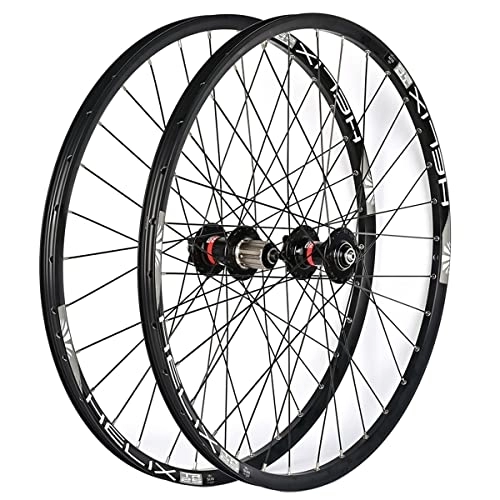 Mountain Bike Wheel : MTB Mountain Bicycle Wheelset 26" 27.5inch 29er Aluminum Alloy Rim 32H Disc Brake Quick Release Front Rear Wheels Fit 8-11 Speed Cassette (Color : Black, Size : 26 INCH)