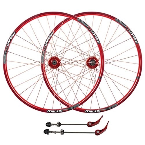 Mountain Bike Wheel : MTB Mountain Bike Wheelset, 26inch Bicycle Wheel Set Disc Brake Front Rear Wheels Quick Release Double Wall Alloy Rim 7-10 Speed (Color : Red)