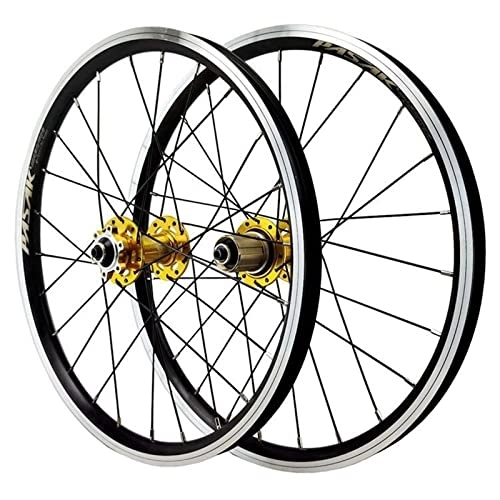 Mountain Bike Wheel : MTB Wheelset 20 Inch Disc / V Brake Quick Release BMX Mountain Bike Wheels High Strength Alloy 24H Bicycle Rim 7 8 9 10 11 12 Speed Cassette 1400g Sealed Bearings (Color : Gold hub, Size : 20inch)