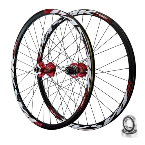 Mountain Bike Wheel : MTB Wheelset 24 Inch 26" 27.5" 29 er, Quick Release Disc Brake 32H Mountain Bike Wheels High Strength Aluminum Alloy Rim Black Bike Wheel for 7 / 8 / 9 / 10 / 11 / 12 Speed (Color : Red, Size : 24 inch)