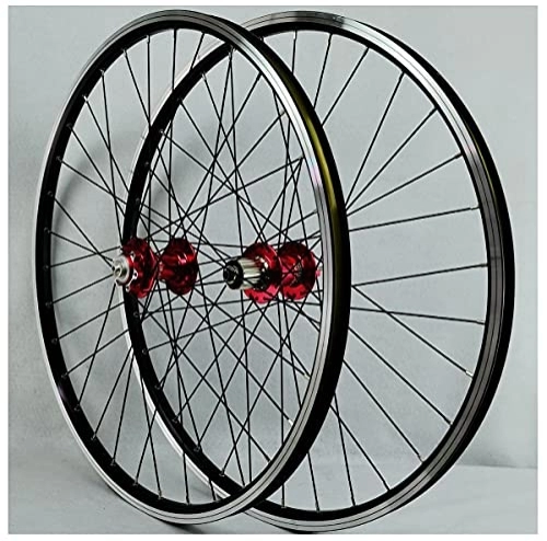 Mountain Bike Wheel : MTB Wheelset 26 / 27.5 / 29 Inch Disc / Rim Brake Bicycle Front Rear Wheel 32 Spoke Mountain Bike Rims 7 8 9 10 Speed Cassette QR Hub (Color : Red, Size : 26")